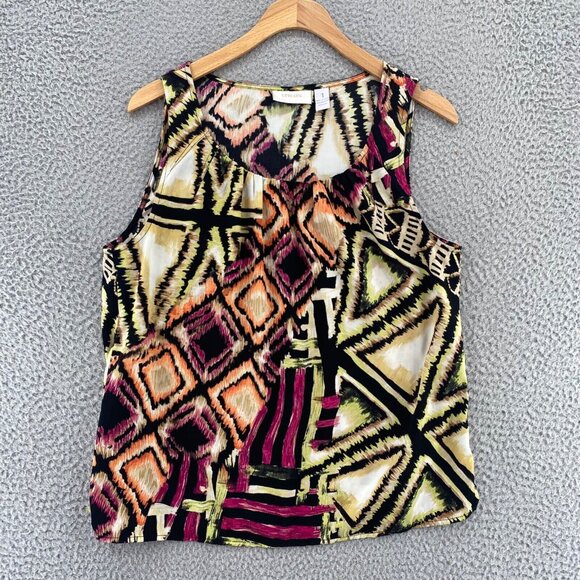Chicos Top Womens 1 US Medium Multicolor Sleeveless Ruched Neck Blouse Casual - Picture 1 of 10